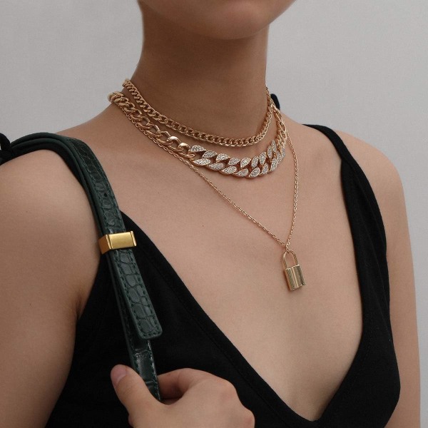 Rhinestone Curb Cuban Link Chain Choker til kvinder Unisex Cool