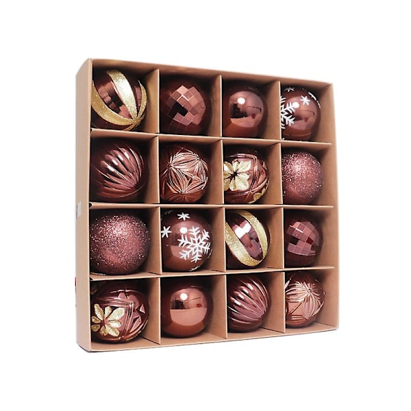 2023 Nye 16 stk 6cm Fargerike Julekuler Ornament Fest Hengende Dekor Julgranskulor Nyårsgåva-FA3- Brown