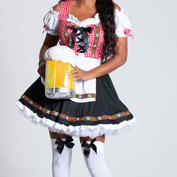 Tysk Oktoberfest-kostume til kvinder Dirndl Traditionel bayersk ølkarneval Fraulein Cosplay Pigekjole Outfit -hg Rød Red M