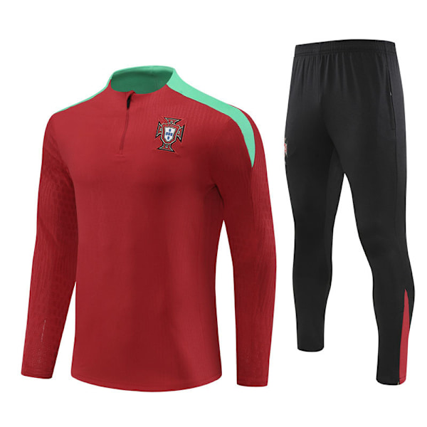 2425 Nytt Portugal Fotbollströja Vuxen & Barn Långärmad Halv Dragkedja Träningströja Set Röd Red L
