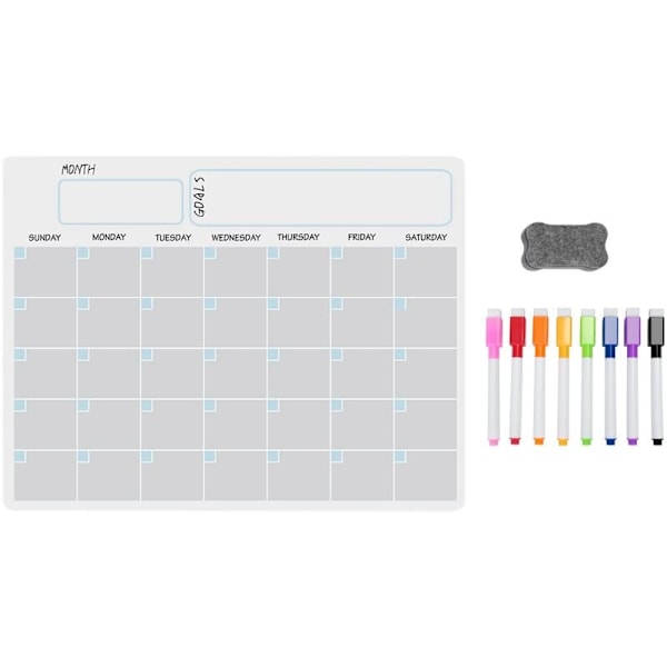 A3 Magnetisk Whiteboard Kalender Tørkbar Tavle Sett Ukeplaner Whiteboard for Kjøleskap Kjøkken Hjem 17X12 Tommer