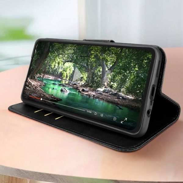 Etui til Motorola Moto G72 med pung og videostativ Håndledsrem Sort Svart