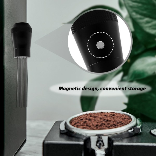 1 bit kaffepulvernål, pulverspredare i rustfritt stål, magnetisk tallpulvernål, espressoutstyr, kafferører