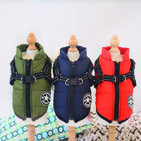 Ny varm vanntett jakke med sele for hund Vinter Komfortabel bomullsbekledning Vattert vest for små og mellomstore hunder Army Green Army Green Army Green M