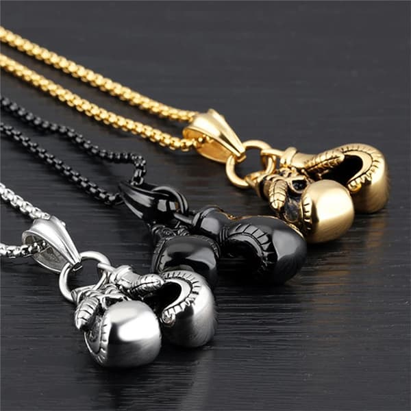 Mini Boxningshandske Halsband Guldfärgat Par Hänge Kedja-FA-