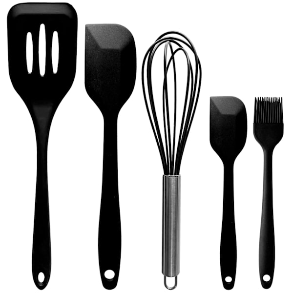 5-pak silikone non-stick køkkenredskabs sæt til madlavning Svart