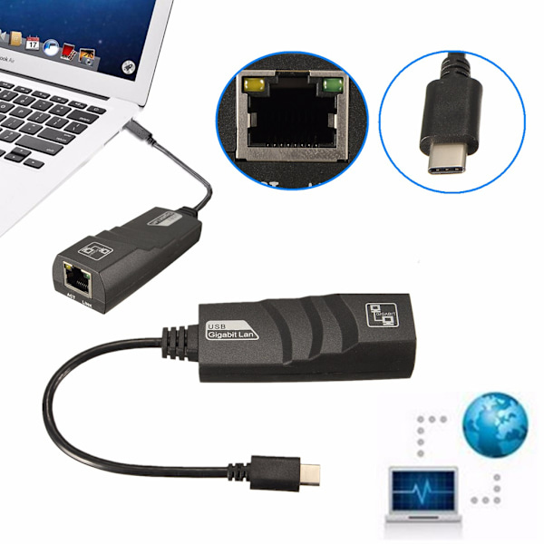 USB-C - Ethernet-sovitin black 70