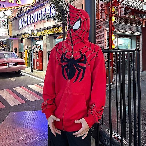 Spiderman hettejakke for menn Trykt hettejakke Streetwear CMK Rød Red L