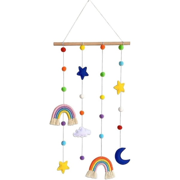 Rainbow wall hanging macrame for child's room, photo display