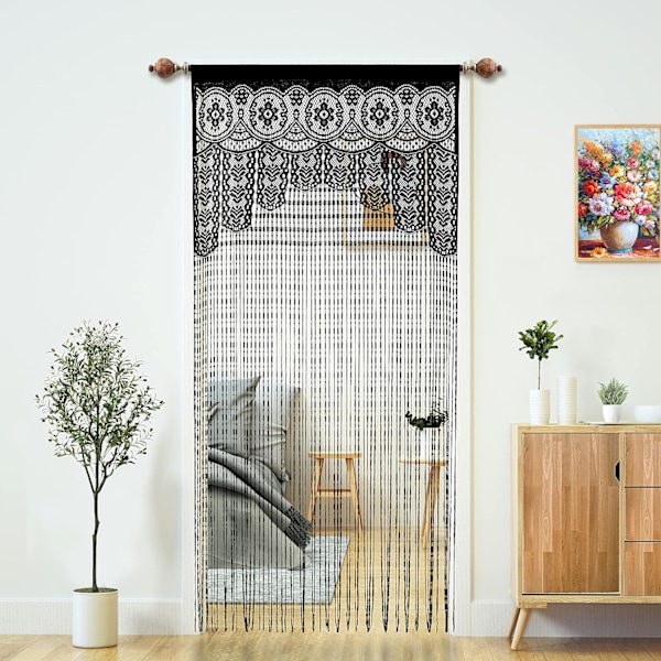 2 stk romdeler døråpning hippie vindupanel romdeler vegggardiner (35×79in/90×200cm,svart)