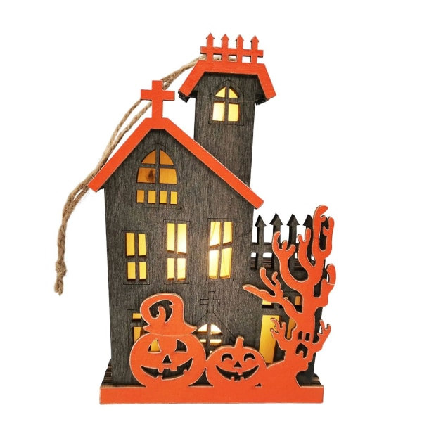 Puinen Halloween-riipus, valaistu, paristokäyttöinen, tukeva käsityö