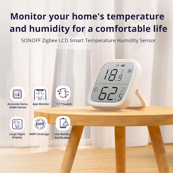 Temperatur- og fugtighedssensor, indendørs hygrometer og termometer, LCD-display, kompatibel med Alexa/Google Home.-FA-