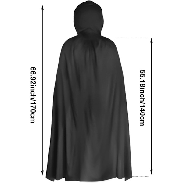 Svart hettekappe for Halloween Cosplay og kostymefester
