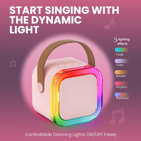 Karaokemikrofoni lapsille ja aikuisille, kannettava Bluetooth Mini Karaoke Mikrofoni Laululaite 2 mikrofonilla ja valolla, lelut Pink