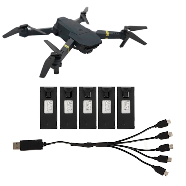 5 stk. dronebatterier lithium 3,7v 1800mah fjernbetjening flyvemaskinmodel tilbehør med ladekabel