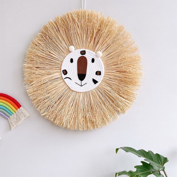 Vävda trådtecknade L-ion Tiger Macrame Tassel Huvud Vägg Hängande Dekor 19.6in Style 1