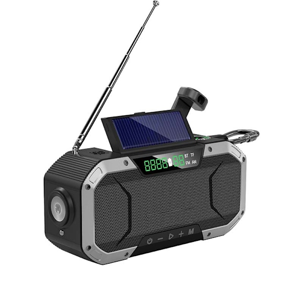 Vevradio med solceller ficklampa och 5000mAh powerbank SOS FB580-Silver