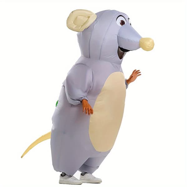 Oppusteligt musekostume i fuld kropsstørrelse til voksne, batteri-/USB-drevet, polyester, grå One-size Grey