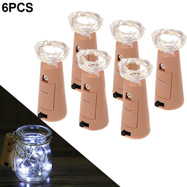 6 st/ set 2m korklampor med skruvmejsel Flasklampa 20 lysdioder Fairy String Light för festbröllop White