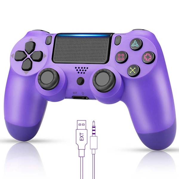Trådløs PS4-kontroller for Playstation 4/PC/Steam//IOS/Android med doble motorer, presis styrespak, stort innebygd batteri, 3,5 mm stereo (lilla) Purple