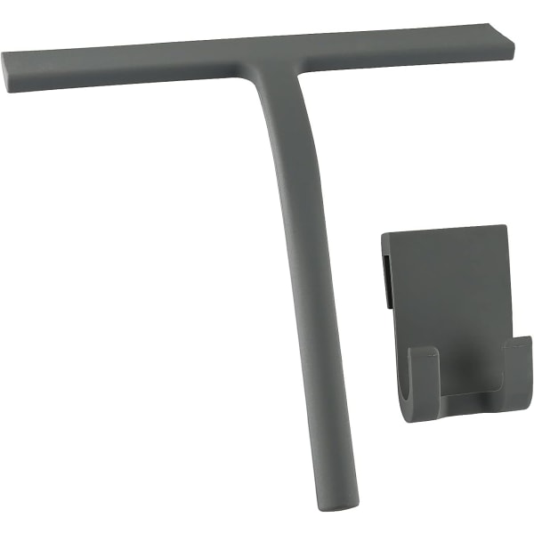 Duschskrapa i silikon, svart, rostfritt stål, med krok (grå)
