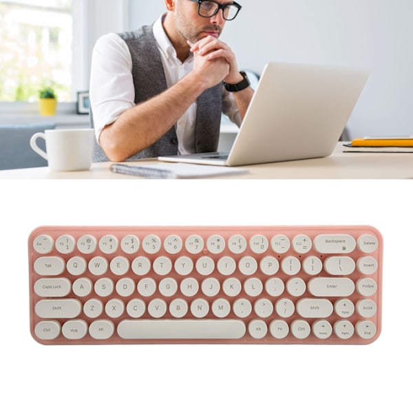 Trådløst tastatur og mus-kombination, mini bærbar retro stille 2,4G trådløs 68 taster kontor tastatur og mus-sæt White Pink