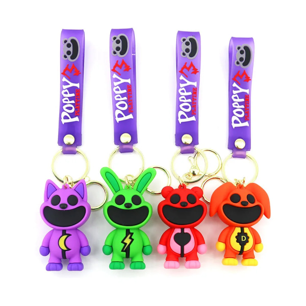 Pelihymyilevät Critters-Avaimenperä Cartoon Hopscotch Catnap Bearhug Avaimenperä Miehille Naisille Reppu Ripustus Avaimenperä Lahja Lapsille JY01 JY01