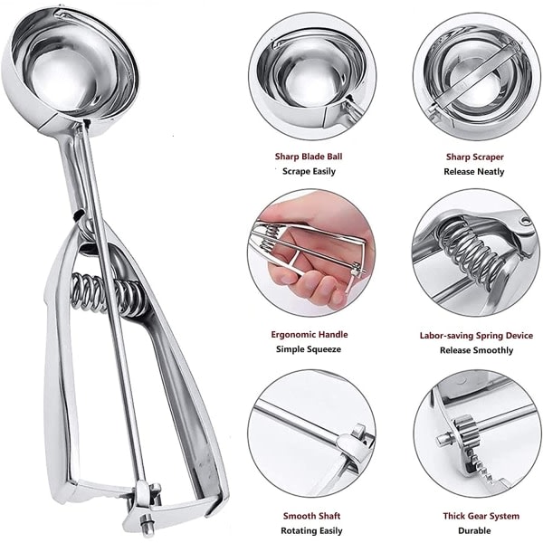Glasskopa, 3st Cookie Scoop Set, Rostfritt stål Is CDQ