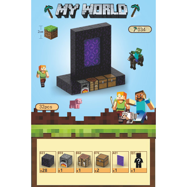 Minecraft Byggklossar, Magnetiska Byggklossleksaker, Magnetiskt Brädspel - Portal - 32 delar 0.26