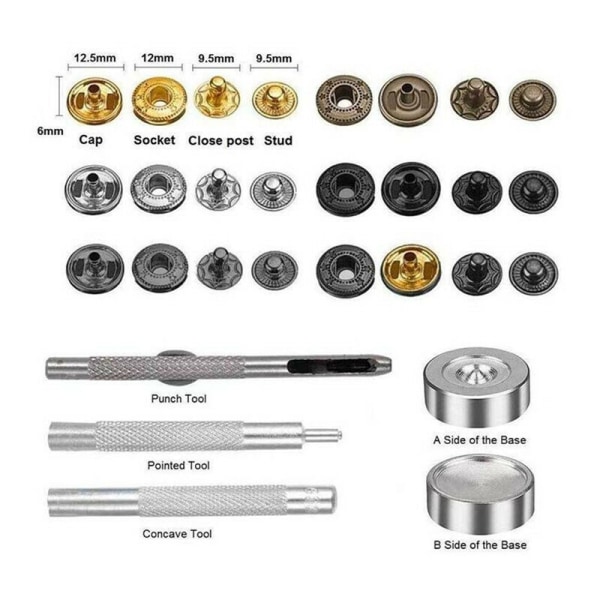 Snap Clasps Kit, 120pcs Metal Snaps Set med hulltang og 4p