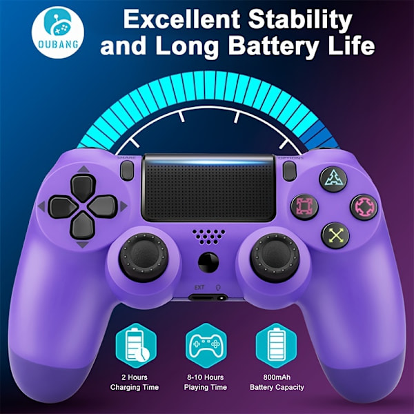Trådløs PS4-kontroller for Playstation 4/PC/Steam//IOS/Android med doble motorer, presis styrespak, stort innebygd batteri, 3,5 mm stereo (lilla) Purple