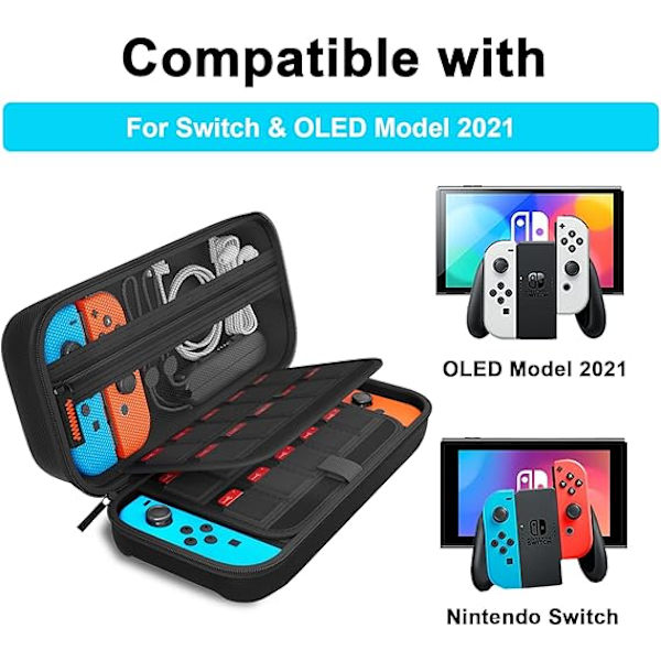 Väska för Switch Kompatibel med Nintendo Switch/Switch OLED, med 20 Spelkassetter Skyddande Hård Skal Reseväska