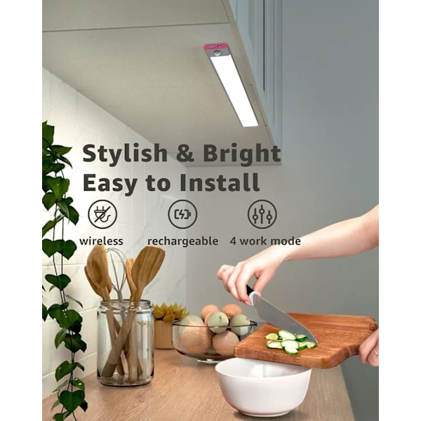 USB-oppladbart LED-lyslist for kjøkken 3600mah 40cm Dimbar Bevegelsessensor Skap LED-lys med Oppladbart Batteri Trådløs Drift PIR