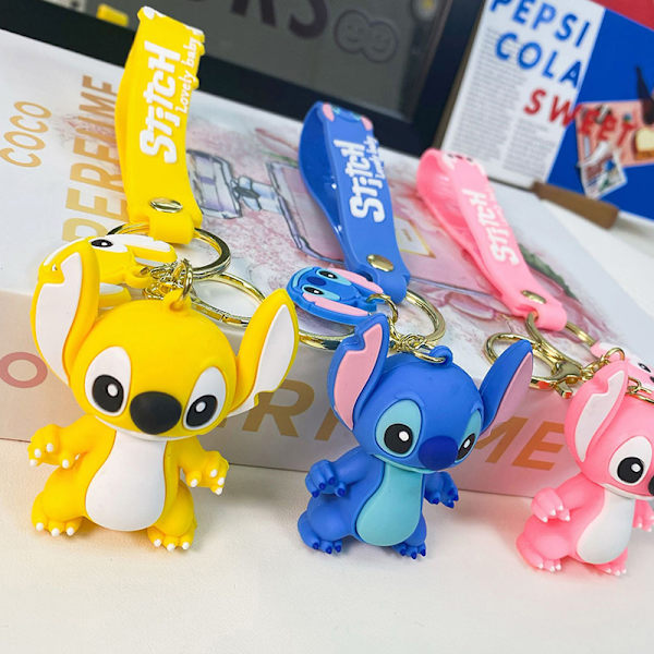 Anime Disney Stitch Nyckelring e Docknyckelring Mode Par Väska Blå Gul - hög kvalitet Blue