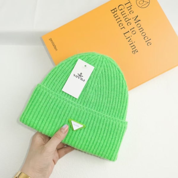 Varm vinterstrikket hue Efterår- og vinterhue Omvendt trekant Mode mærke Casual Ørevarmere Unisex Grøn Green M
