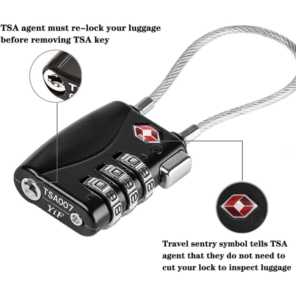 [2 Pakke] TSA Bagagelås, 3-cifret Sikkerhedslås