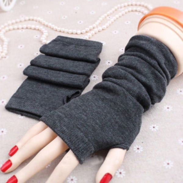 Dame 1 par fingerløse lange handsker varmere striber tryk dark grey