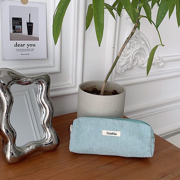 Enkelhet Retro pennfodral Enfärgad case Makeup Ba Blue