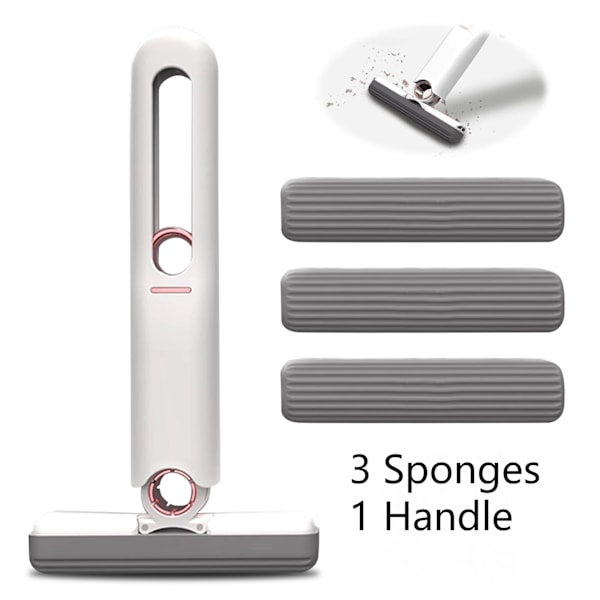 Minimopp, bærbar selvpressende svampmopp, håndfri rengjøringsminimopp for bad, kjøkken (3 bomullssvamper og 1 klemmehåndtak) 2 set