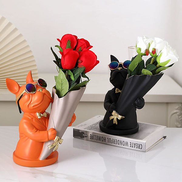 Fransk Bulldog Figur med Bakke i Rustfrit Stål, Borddekoration