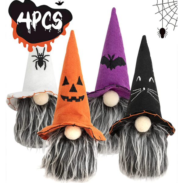 Halloween Gnomes Plysch Dekorationer Set om 4, Elfdocka för Hem