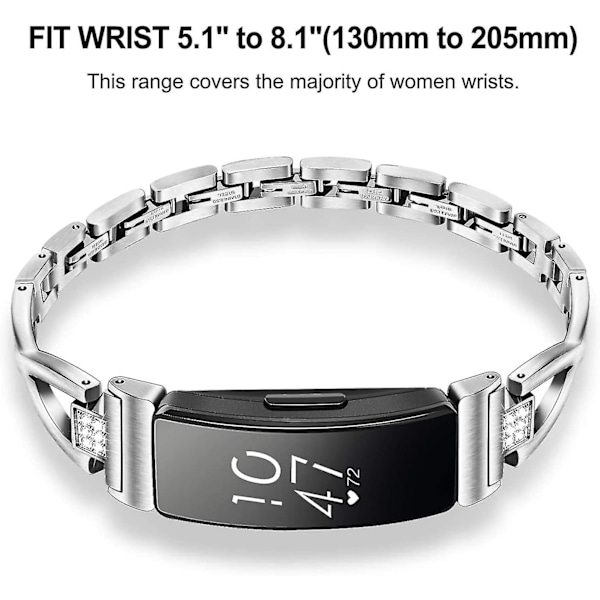 Kompatibelt Inspire 2-band för kvinnor, massivt rostfritt stål och strassdiamantklockarmband, smyckesarmband, feminint manschettarmband för Fitb