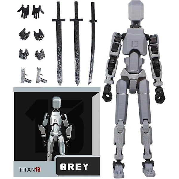 T13 Actionfigur, Titan 13 3D-trykt Actionfigur, Lucky 13 Actionfigur, Nova 13 Actionfigur Dummy 13 Actionfigur Grey