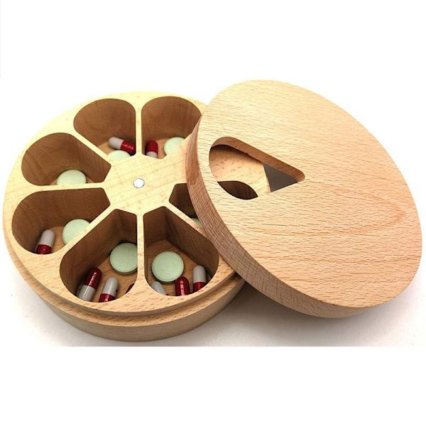 Træ pilleæske 7 dages tilpasset etui arrangør beholder af naturligt træ -