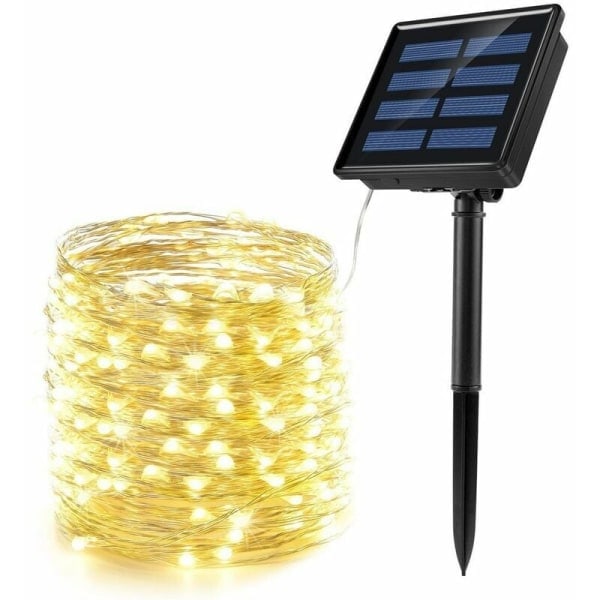 Utomhus LED-remsa med åtta funktioner, 12m, 100 LED koppartrådslampa, varmt ljus
