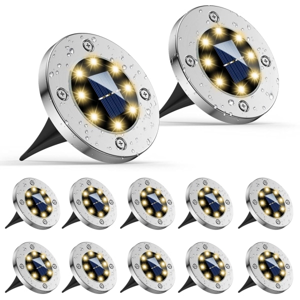 12 stk utendørs solcellelamper, 8 LED utendørs solcellelysspot