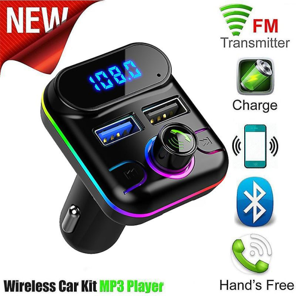 Bil Bluetooth 5.0 FM-sender Rask USB-billader MP3-spiller Trådløs Handsfree-bilskitt (FMY)