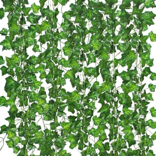 Förpackning med 12 konstgjorda murgrönaväxter dekoration för trädgård/balkong/vardagsrum/fest/bröllop-2,2 m