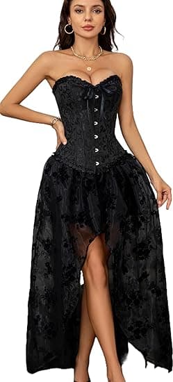 Korsett Toppar för Kvinnor, Bustier Shapewear Underkläder, Spets Midja Push Up Bodysuit svart black-FA- black L