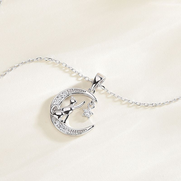 S925 sterling silver enkelt temperament måne katt zirkonhänge